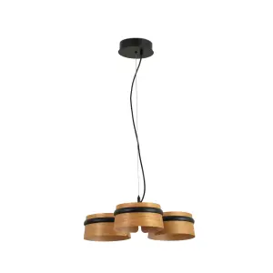 Luminosa Loop LED 3 Light Dimmable Cluster Pendant Black, Wood