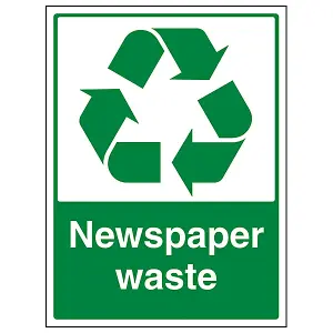 Newspaper Waste General Recycling Sign - Rigid Plastic - 300x400mm (x3)