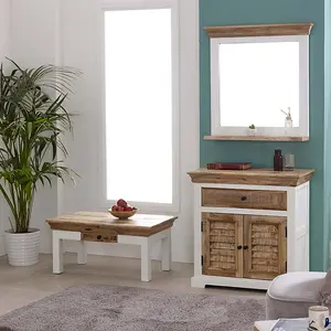 Alfie Framed Mirror with Shelf - Mango Wood - L80 x W73 x H16 cm