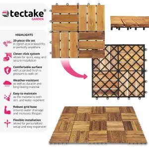 Outdoor Tiles Tabula - 20-piece set with click system, solid acacia wood  -  brown