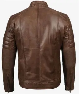 Coffee Brown Leather Jacket - Cafe Biker Leather Racer Jacket Mens