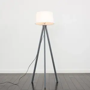 ValueLights Modern Copper Wood Tripod Floor Lamp With White Faux Linen Shade