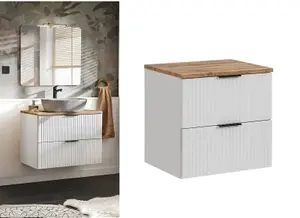 Bathroom Countertop Vanity 60cm Ribbed Textured White / Oak Style Wall Hung Adel