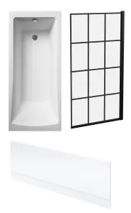 Square Single Ended Bath, Framed Black Screen and Front Panel - 1700 x 700mm