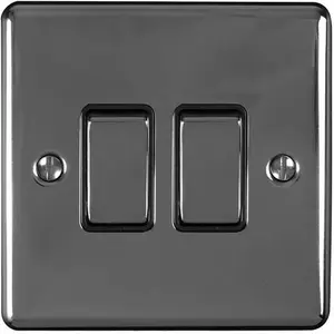 2 Gang Double Light Switch BLACK NICKEL 2 Way 10A Black Trim & Metal Rocker