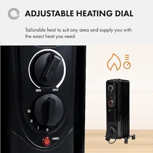 1500W Oil Filled Radiator Portable Fan Heater 5 Fin Timer Black