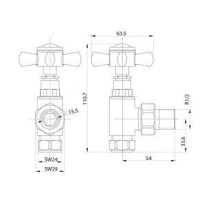 Pair of Brushed Gold Crosshead Radiator Valves