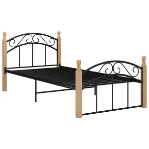 Berkfield Bed Frame Black Metal and Solid Oak Wood 100x200 cm