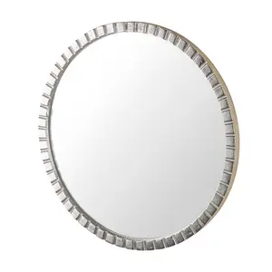 Green Decore Array Antique Plated Nickel Wall Mirror For Entryway, Living Room, Bedroom & Dining. Metal Frame, Silver, 60cm Round