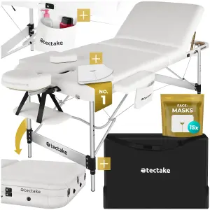 Massage Table Ko Tao - 3 zones, 78cm wide, aluminium frame, folding, carry bag - white