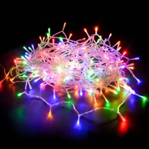 Multi-Coloured with Clear Cable Connectable Outdoor Garden Party Waterproof LED String Lights (300 LED's (30m), Battery Box)