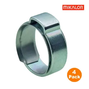 4 x Mikalor W1 Single Ear O Clips with Insert Stepless Inner Ring. Hose Clamps ( 15.0-17.3mm )