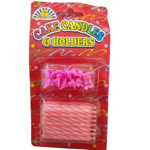 Playwrite Spiral Happy Birthday Candle & Holder (Pack of 10) Pink (One Size)