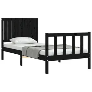 Berkfield Bed Frame with Headboard Black Single Solid Wood