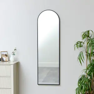 Melody Maison Tall Slim Black Arched Wall Mirror 135cm x 40cm