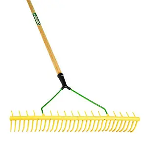 Pegdev - PDL - Professional 32-Tooth Landscaping Polypropylene Rake with Hardwood Handle - Heavy Duty for Soil Grass Sand Leaves