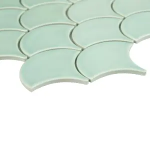 Colline Green Gloss Scallop Ceramic Mosaic tile sheet, (L)259mm (W)273mm