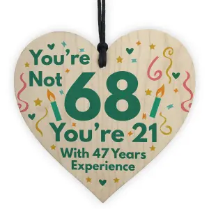 Red Ocean Funny Birthday Gifts Novelty 68th Birthday Gift Wooden Heart Sign Funny Birthday Card