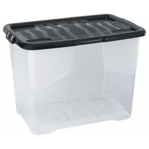 1 x Stackable & Strong Durable 24 Litre Curve Plastic Storage Box With Black Lid For Home & Office