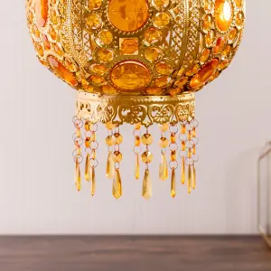 ValueLights Moroccan Bazaar Style Easy Fit Gold Chandelier Ceiling Light Shade with Jewel Droplets - Bulb Included