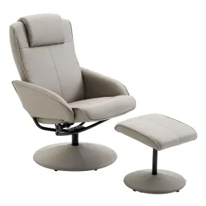 HOMCOM Swivel Armchair with Footstool and Adjustable Backrest Grey