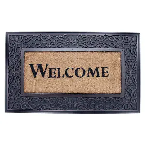 Coco&Coir Door Mat Thick Coir Rubber Backed Eco-Friendly  Indoor Outdoor Heavy Duty Entrance Door Mat  45 x 75 cm Redrust Welcome