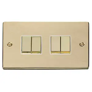 Polished Brass 10A 4 Gang 2 Way Ingot Light Switch - White Trim - SE Home