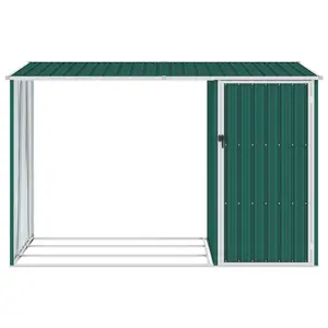 Garden Firewood Shed Green 245x98x159 cm Galvanised Steel