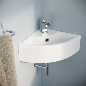 Nes Home Quarter Circle Corner Cloakroom Basin & Waterfall Mixer Tap Waste