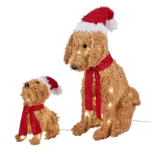 Multicolour Dog & puppy LED Electrical christmas decoration Set of 2