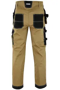 MS9 Mens Hi Viz Cargo Combat Holster Pockets Tactical Working Work Trouser Trousers Pants Jeans E1, Khaki - 42W/32L