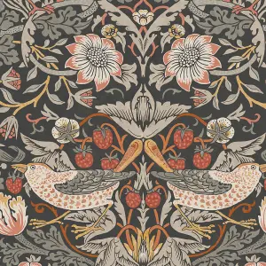 William Morris Gallery Collection Charcoal Strawberry Thief Smooth Wallpaper