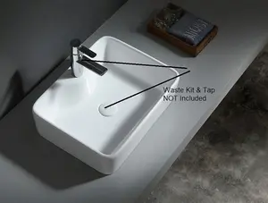 Bathroom Countertop Basin Sink 490mm White Ceramic Rectangle Cloakroom Sit On UP