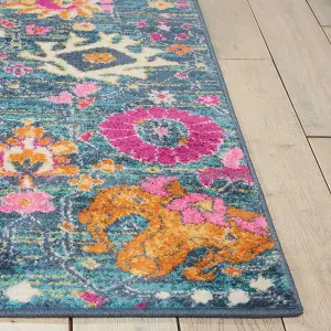 Blue Luxurious , Traditional Abstract , Floral Rug Easy to clean Dining Room-114cm X 175cm