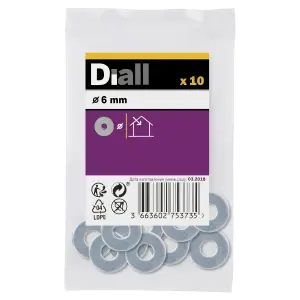 Diall M6 Carbon steel Flat Washer, (Dia)6mm, Pack of 10