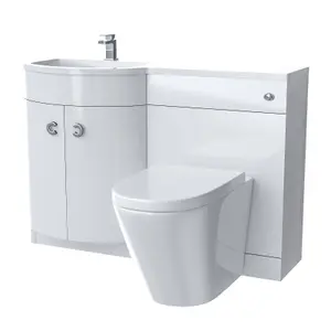 Nes Home White 1100mm Left Hand Side Sink Combination Vanity Unit Rimless Toilet