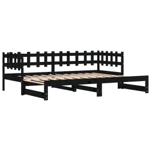 Berkfield Pull-out Day Bed Black 2x(90x190) cm Solid Wood Pine