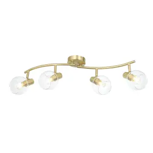 First Choice Lighting Naomi Brushed Brass with Clear Glass 4 Light Ceiling Spotlight