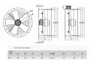 AirTech-UK Commercial Axial Extractor Sucker Canopy Cased Fan - 350mm