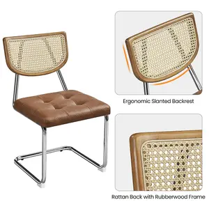 Yaheetech 2PCS Retro Brown Dining Chairs with Mesh Rattan Back