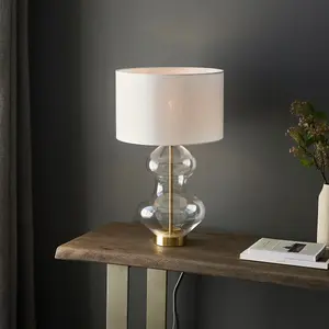 Luminosa Lecce Complete Table Lamp, Bright Nickel Plate, Glass With Vintage White Fabric