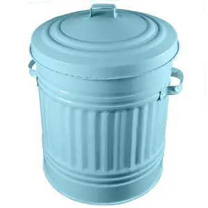 Duck Egg Blue Metal Bin with Dustbin Lid Strong Steel 30L Bin Ideal for Kitchen Bathroom Rubbish Bin Animal Feed Pet Food