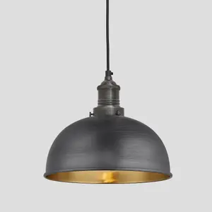 Industville Brooklyn Dome Pendant, 8 Inch, Pewter & Brass, Pewter Holder