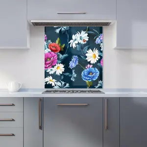 Poppy Flowers With Chamomile Premium Glass Kitchen Splashback W900mm x H650mm