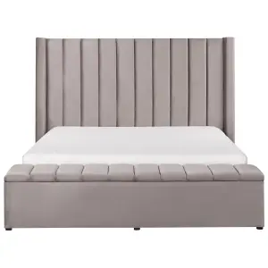 Velvet EU King Size Bed with Storage Bench Grey NOYERS