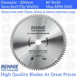 300mm x 80T TCT Circular Wood Saw Blade. Fits Bosch Makita Dewalt Circular Saws Etc