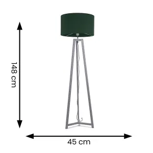 ValueLights Lottie Grey Wood Tripod Floor Lamp with Forest Green Drum Shade - LED Bulb Included