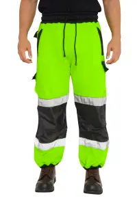 SSS Hi Viz Trouser High Visibility Mens Work Trouser Safety Fleece Worker Pants Reflective Fluorescent Joggers-Green-XL