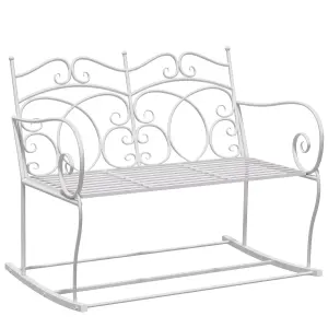 Outsunny 2 Seater Metal Garden Bench Outdoor Rocking Chair Patio White Love Seat