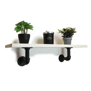 Solid Pine Rustical Shelf White Black Industrial Pipe Bracket 20x110cm